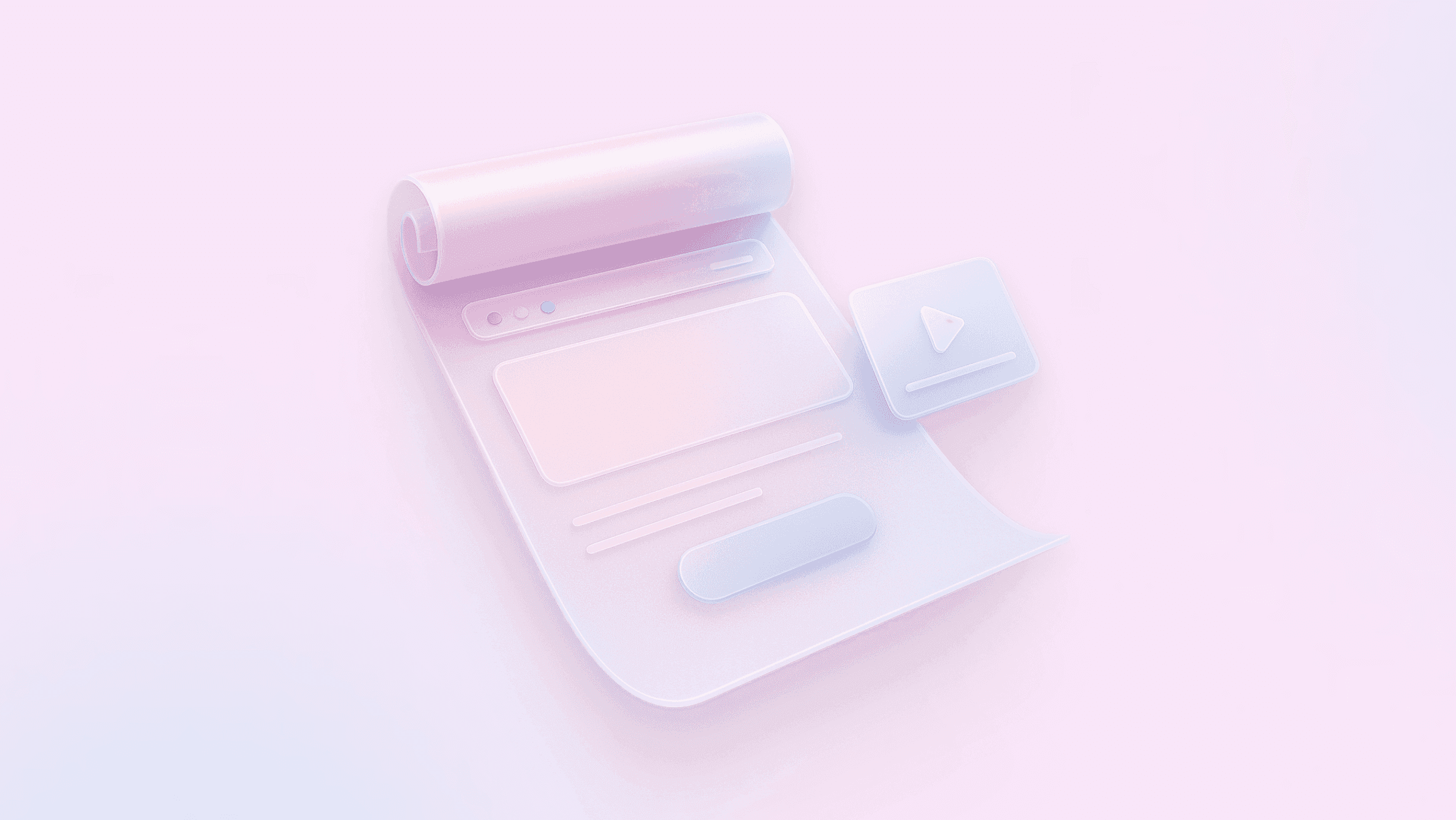 Image of a paper scroll with an image of software UI and a video.