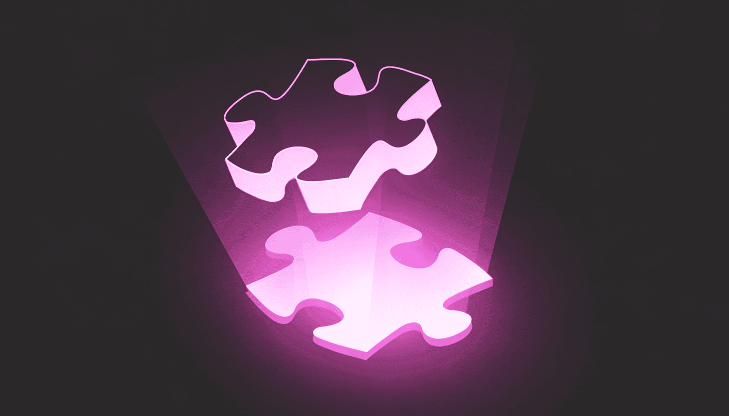 Abstract illustration of two glowing puzzle pieces aligning, representing connected and continuous learning.