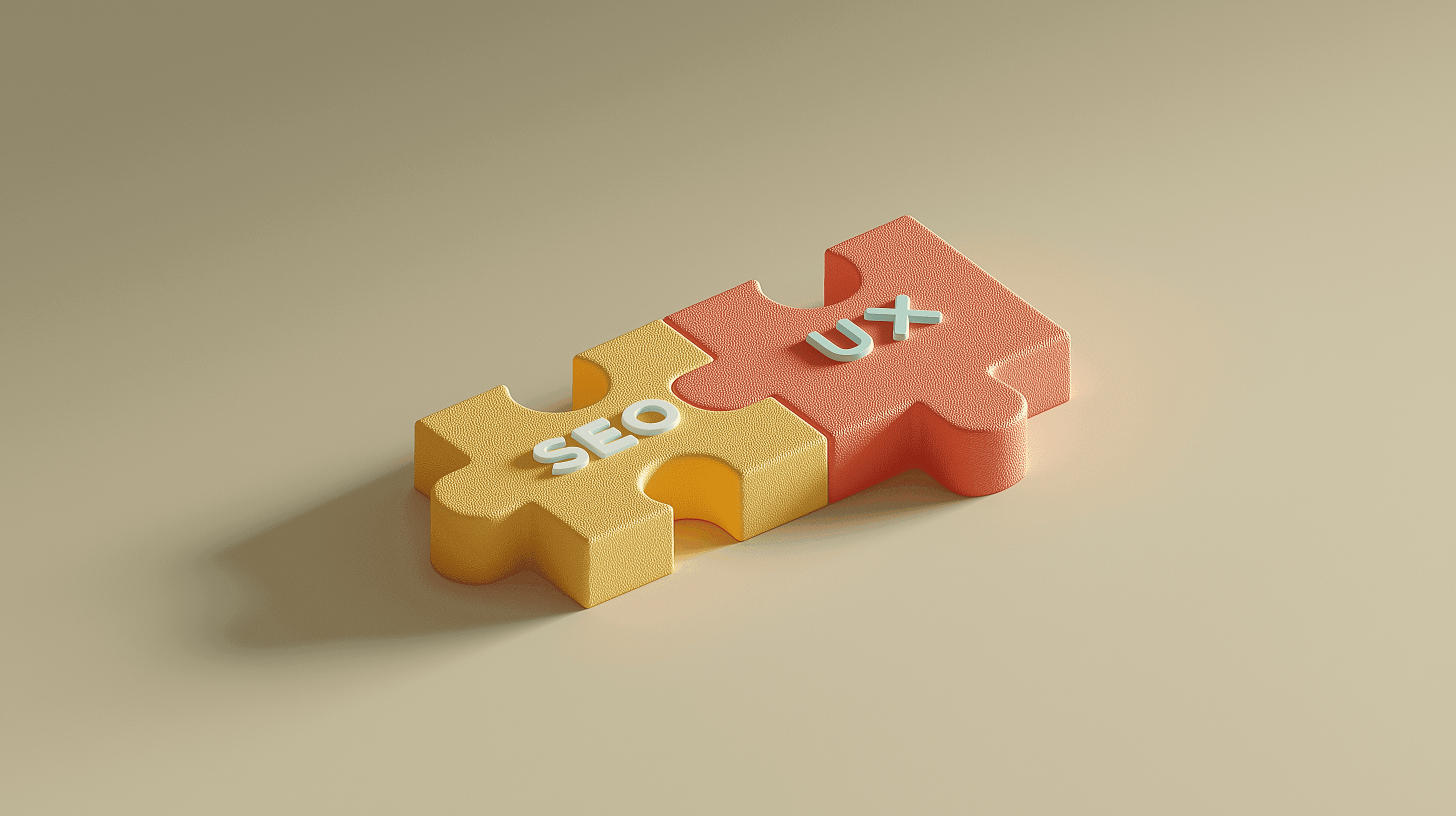 3D puzzle pieces symbolizing the integration of search optimization and user experience